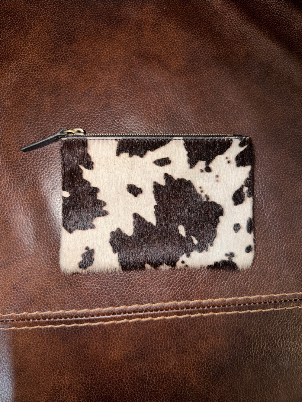 HOBO Black and White Cowhide Zip Wallet
